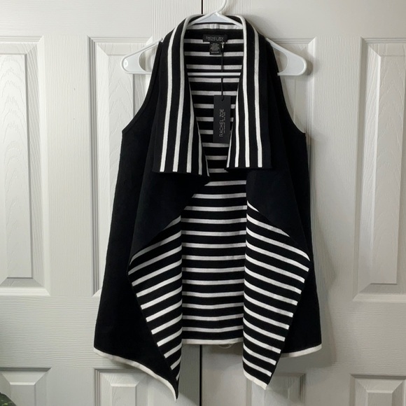 RACHEL ZOE - Black & White Striped Knit Vest One Size - Picture 1 of 11